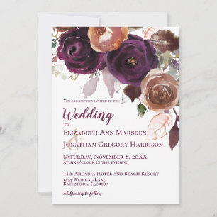 Invitación Elegante Purple Champagne Boda floral otoño