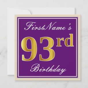 Invitación Elegante, Purple, Faux Gold 93 cumpleaños + nombre