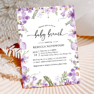 Invitación Elegante Purple Florals Chica Baby Brunch