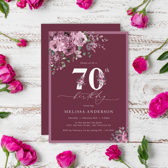 Invitación Elegante Purple Flowers 70º cumpleaños (Subido por el creador)