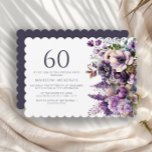 Invitación Elegante Purple Flowers Adulto 60 cumpleaños<br><div class="desc">Elegante flores moradas invitada a la fiesta de cumpleaños número 60 de adultos/mujeres. Esta invitación se puede comprar impresa o como invitación digital para compartirla con familiares y amigos en medios sociales o a través de correo electrónico. Comuníquese conmigo para obtener ayuda con sus personalizaciones o para solicitar productos adicionales...</div>