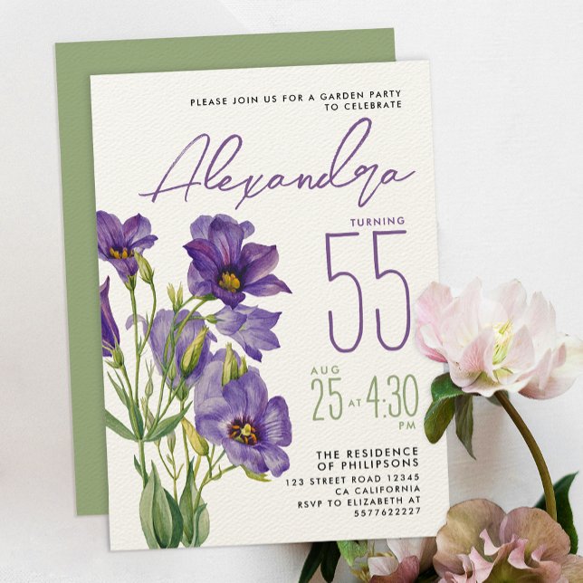 Invitación Elegante Purple Flowers Garden Fiesta Watercolor (Subido por el creador)