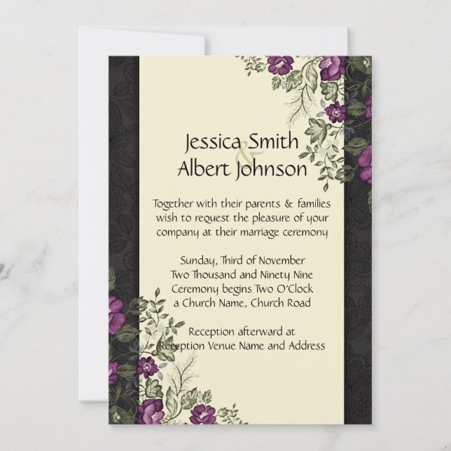Invitación Elegante Purple Garden Floral Marfil Damask Weddin (Anverso)