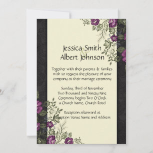 Invitación Elegante Purple Garden Floral Marfil Damask Weddin