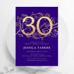 Invitación Elegante Purple Gold 30 cumpleaños<br><div class="desc">Elegante invitación a la fiesta de cumpleaños 30 de oro morado. Diseño femenino moderno de personalizable con acentos botánicos rosas y oro falso purpurina. Sencilla tarjeta de invitación floral perfecta para una elegante celebración de cumpleaños femenina. Personaliza con tus propios detalles. Invitaciones Zazzle impresas o una plantilla imprimible digital de...</div>