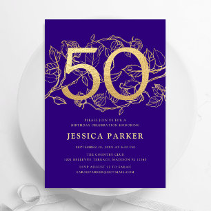 Invitación Elegante Purple Gold 50 cumpleaños