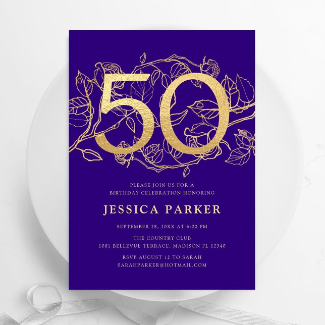 Invitación Elegante Purple Gold 50 cumpleaños (Subido por el creador)
