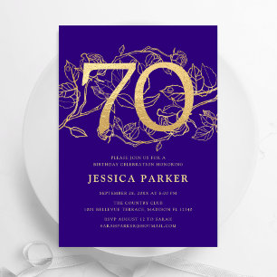 Invitación Elegante Purple Gold 70 cumpleaños