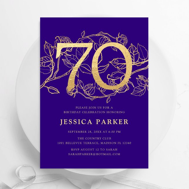 Invitación Elegante Purple Gold 70 cumpleaños (Subido por el creador)