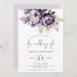 Invitación Elegante Purple Lilac Florals QR Boda de código