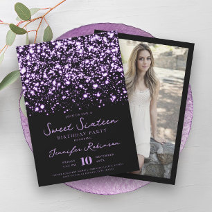 Invitación Elegante Purple Midnight Glam Photo Sweet 16