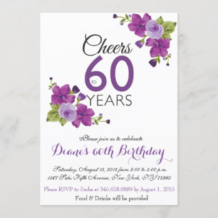 Invitación Elegante Purple Paint Flower Invite a cumplir 60 a