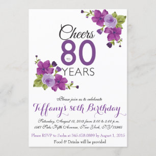Invitación Elegante Purple Paint Flower Invite a cumplir 80 a