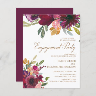 Invitación Elegante Purple Pink Gold Floral Script Engagement