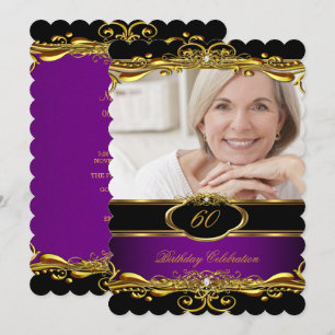 Invitación Elegante Purple Plum Black Gold Fiesta de cumpleañ