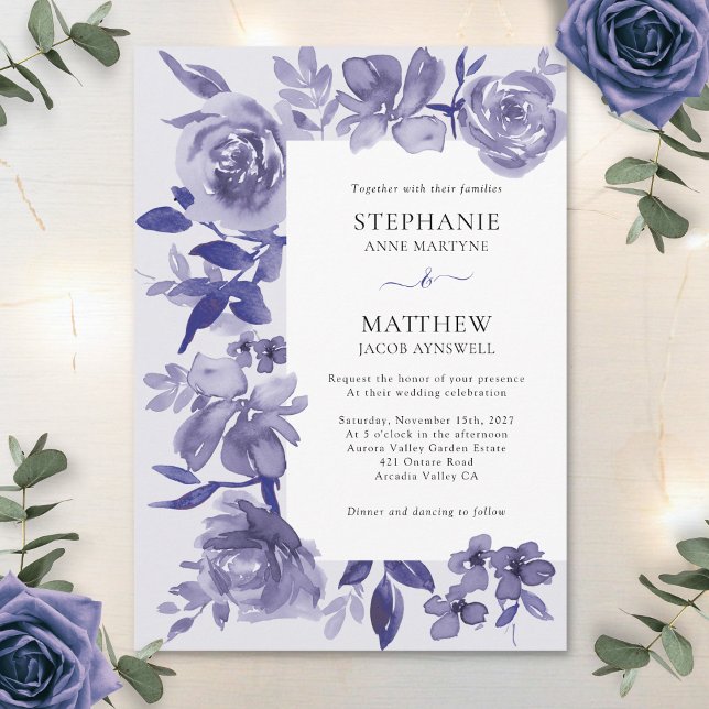 Invitación Elegante Purple Shades Acuarela Floral Boda (Subido por el creador)