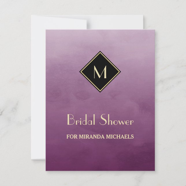Invitación Elegante Purple Simple Gold Monograma Bridal Showe (Anverso)