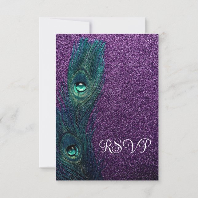 Invitación Elegante Purple Verde azulado Blue Peacock Wedding (Anverso)