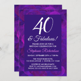 Invitación Elegante púrpura 40 y fabulosa fiesta de cumpleaño