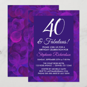 Invitación Elegante púrpura 40 y fabulosa fiesta de cumpleaño