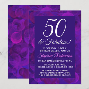 Invitación Elegante púrpura 50 y fabulosa fiesta de cumpleaño