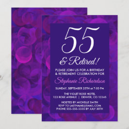 Invitación Elegante Púrpura 55 y Fiesta de jubilación retirad