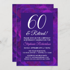 Invitación Elegante Púrpura 60 y Fiesta de Jubilación Retirad