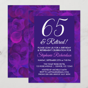 Invitación Elegante Púrpura 65 y Fiesta de jubilación retirad