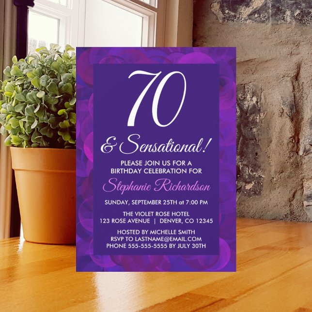 Invitación Elegante púrpura 70 y fiesta sensacional de cumple (Subido por el creador)