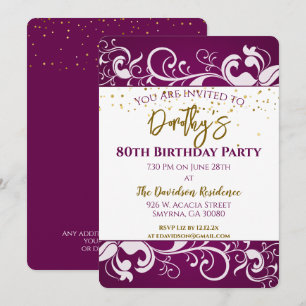 Invitación Elegante púrpura 80 cumpleaños
