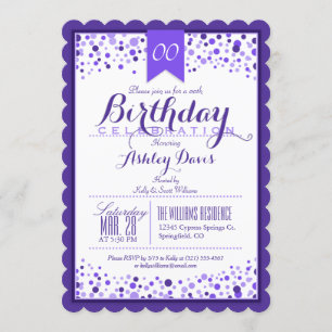 Invitación Elegante púrpura, adulto blanco o fiesta de cumple