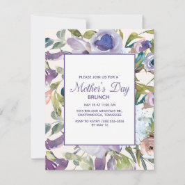 Invitación Elegante Púrpura Azul Polvoriento Floral Día de la