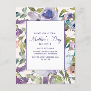 Invitación Elegante Púrpura Azul Polvoriento Floral Día de la