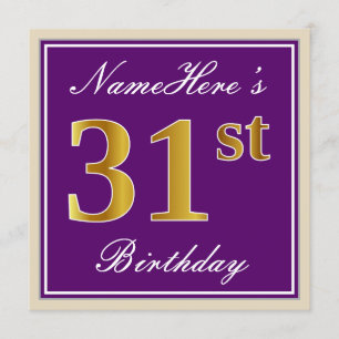 Invitación Elegante, púrpura, falso oro 31 cumpleaños + nombr