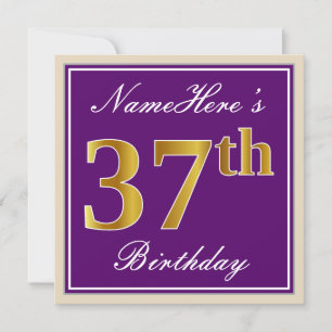 Invitación Elegante, púrpura, Faux Gold 37 cumpleaños + nombr