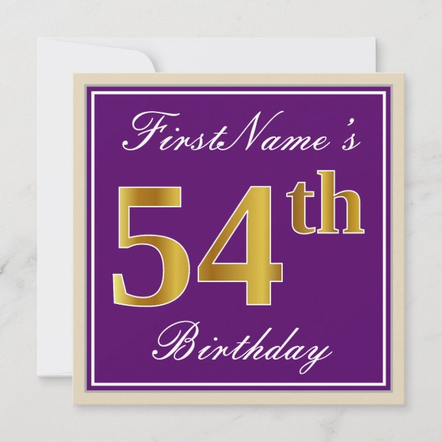 Invitación Elegante, púrpura, Faux Gold 54th Birthday + Nombr (Anverso)