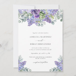 Invitación Elegante Púrpura Floral Boda todo en uno RSVP