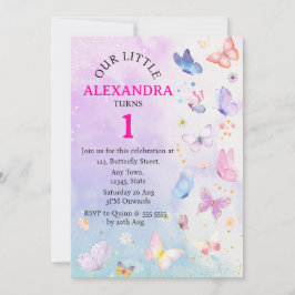 Invitación Elegante púrpura rosa mariposa floral cumpleaños