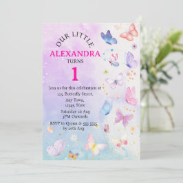 Invitación Elegante púrpura rosa mariposa floral cumpleaños