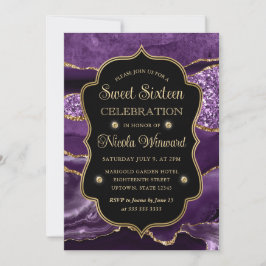 Invitación Elegante púrpura y dorado agata con brillo Sweet S