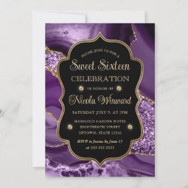 Invitación Elegante púrpura y dorado agata con brillo Sweet S