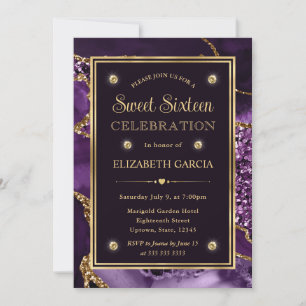 Invitación Elegante púrpura y dorado agata Sweet Sixteen con 