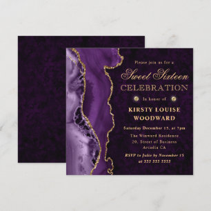 Invitación Elegante púrpura y oro agate glitter Sweet Sixteen