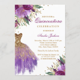Invitación Elegante Purpurina Amethyst Vestido Quinceanera