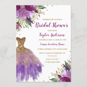 Invitación Elegante Purpurina Amethyst Vestir Ducha Bridal