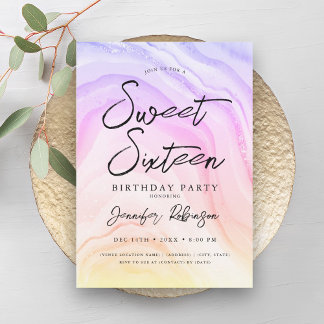 Invitación Elegante Purpurina arcoiris Moda Marble Glam Sweet