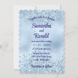 Invitación Elegante Purpurina azul bebé y Boda de Relieve met