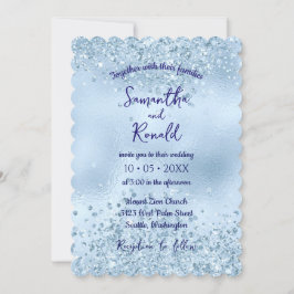 Invitación Elegante Purpurina azul bebé y Boda de Relieve met