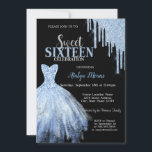 Invitación Elegante Purpurina azul gotea sobre negro de vesti<br><div class="desc">Elegante vestido azul y purpurina azul gotea sobre un fondo negro.</div>