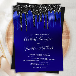 Invitación Elegante Purpurina azul negro gotea Boda de policí
